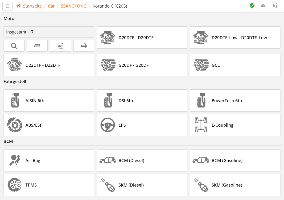 Systemauswahl im ScanDoc-Programm